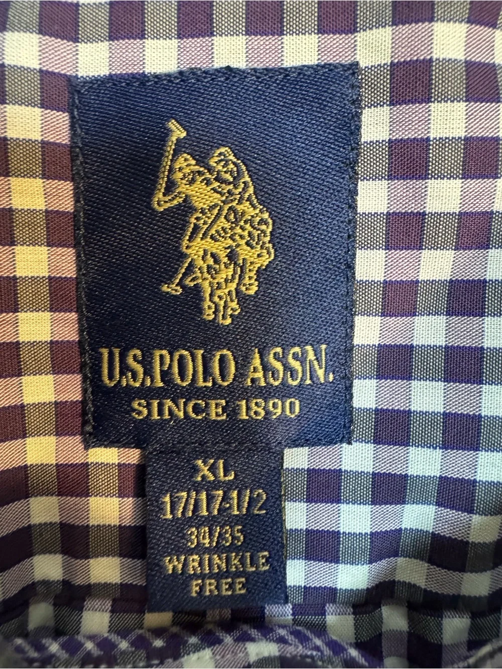 U.S. Polo Assn. Men’s XL 17-17.5 34/35 Wrinkle Free Check Dress Shirt